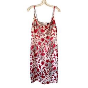 Mario Balthazar Silk Blend Sleeveless Sheath Dress Red White Floral Print 10